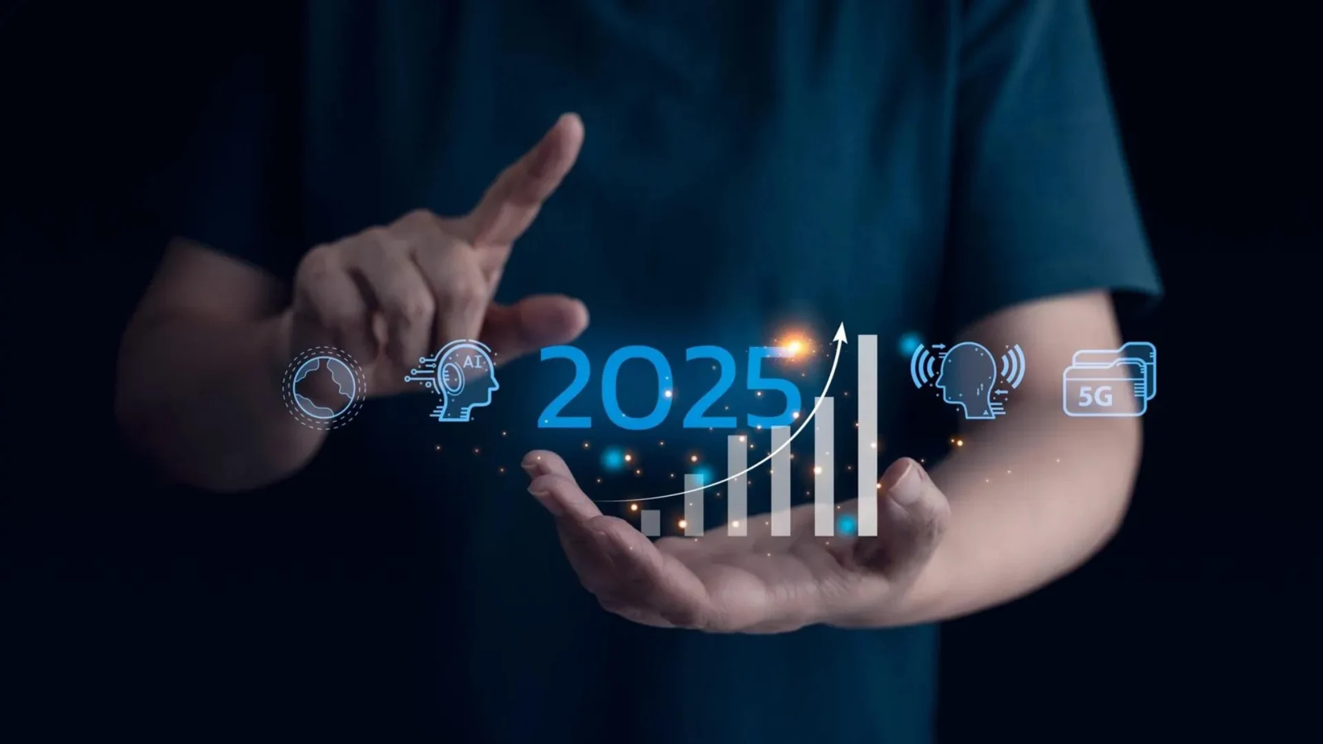 A futuristic digital marketing concept showcasing AI is transforming digital marketing in 2025, with AI, automation, data analytics, and technology-driven growth symbols.