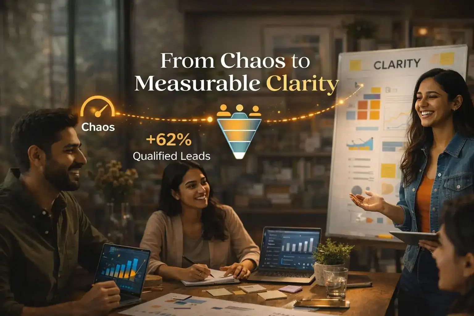 Intent Tale team analyzing data dashboards for B2B growth and performance