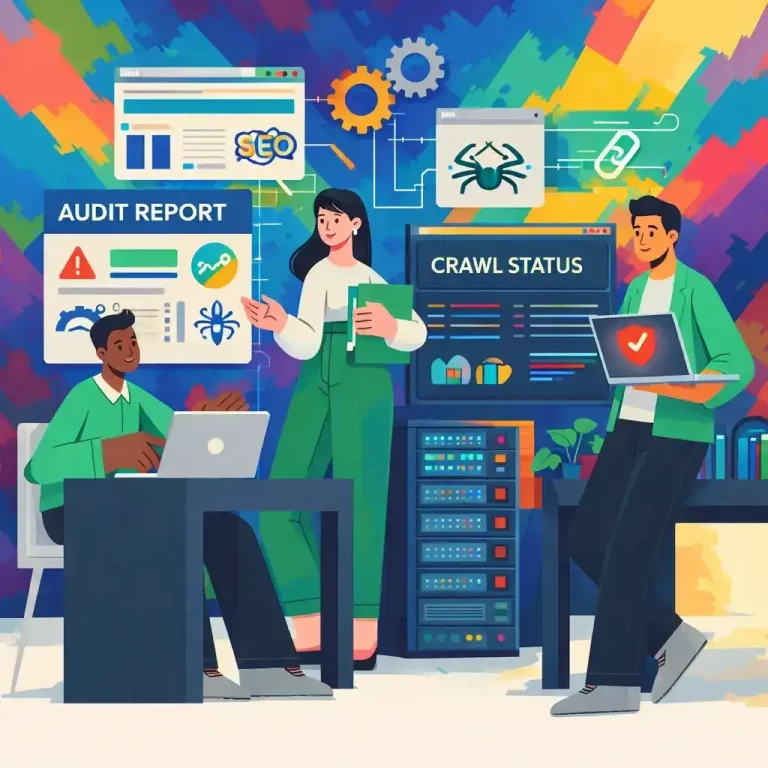 Technical SEO infrastructure showing site speed optimization and secure web development protocols.